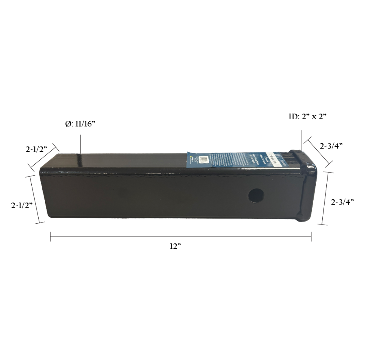 2" Square Trailer Hitch Receiver Tube – 12" Shank
