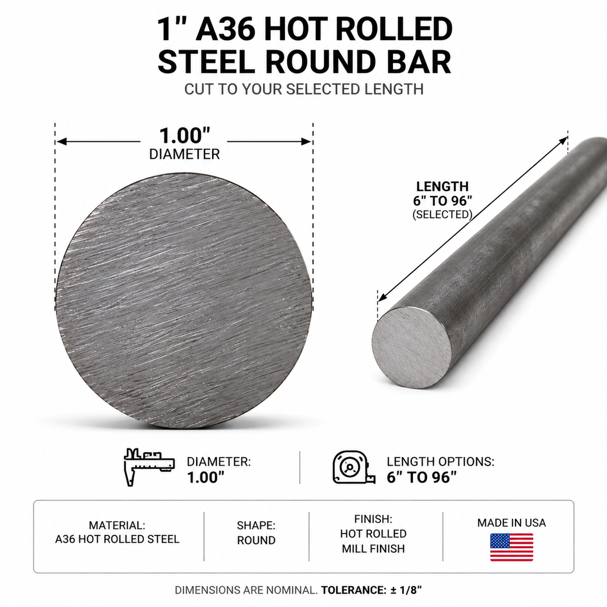 1" Diameter 1018 Cold Rolled Steel Round Bar – Cut to Length