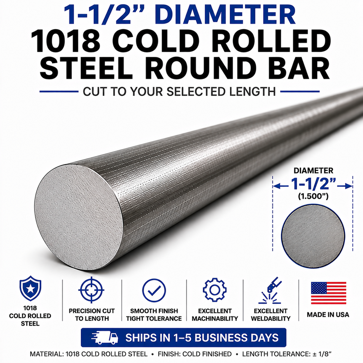 1-1/2" Diameter 1018 Cold Rolled Steel Round Bar – Cut to Length