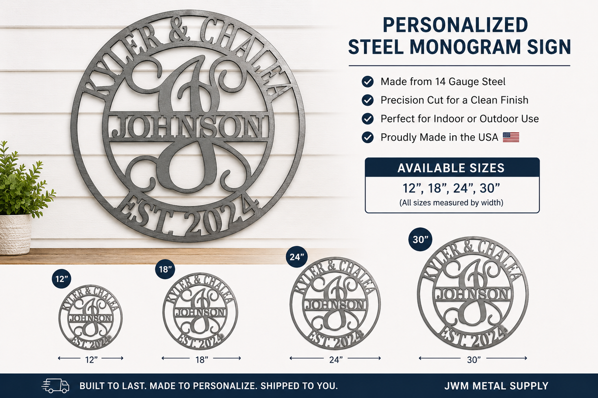 Personalized Steel Monogram Sign – Raw Unpainted Steel Product Title