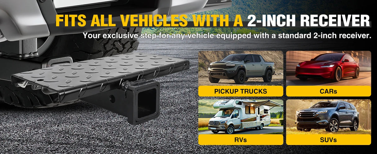 2" Receiver Hitch Extender with 14" x 7" Anti-Slip Step – 4,000 lb