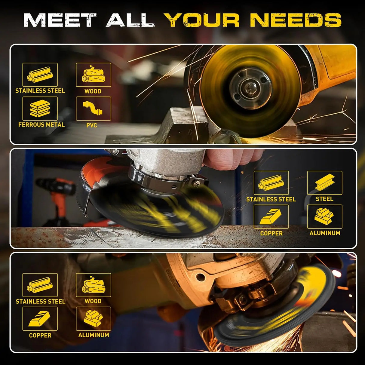 10-Piece 4-1/2" Angle Grinder Wheel Set β Cut-Off Wheels, Grinding Wheel & Flap Disc