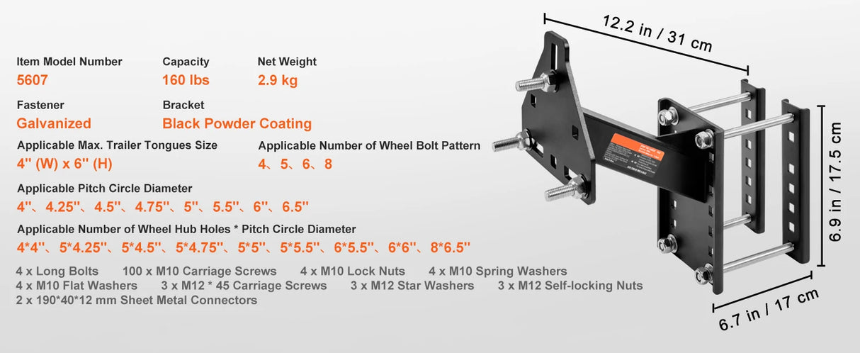Heavy-Duty Trailer Spare Tire Carrier Mount | Fits 4-Lug & 5-Lug Wheels | 160 lb Capacity