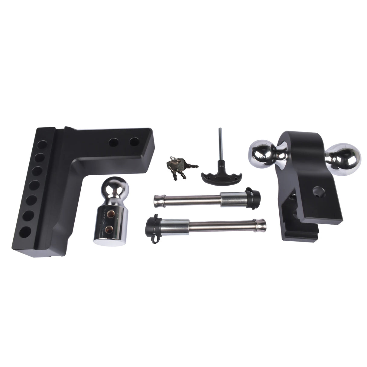 Adjustable Aluminum Trailer Hitch – 2.5" Receiver, Tri-Ball, 6" Drop/Rise, 18,500 lb