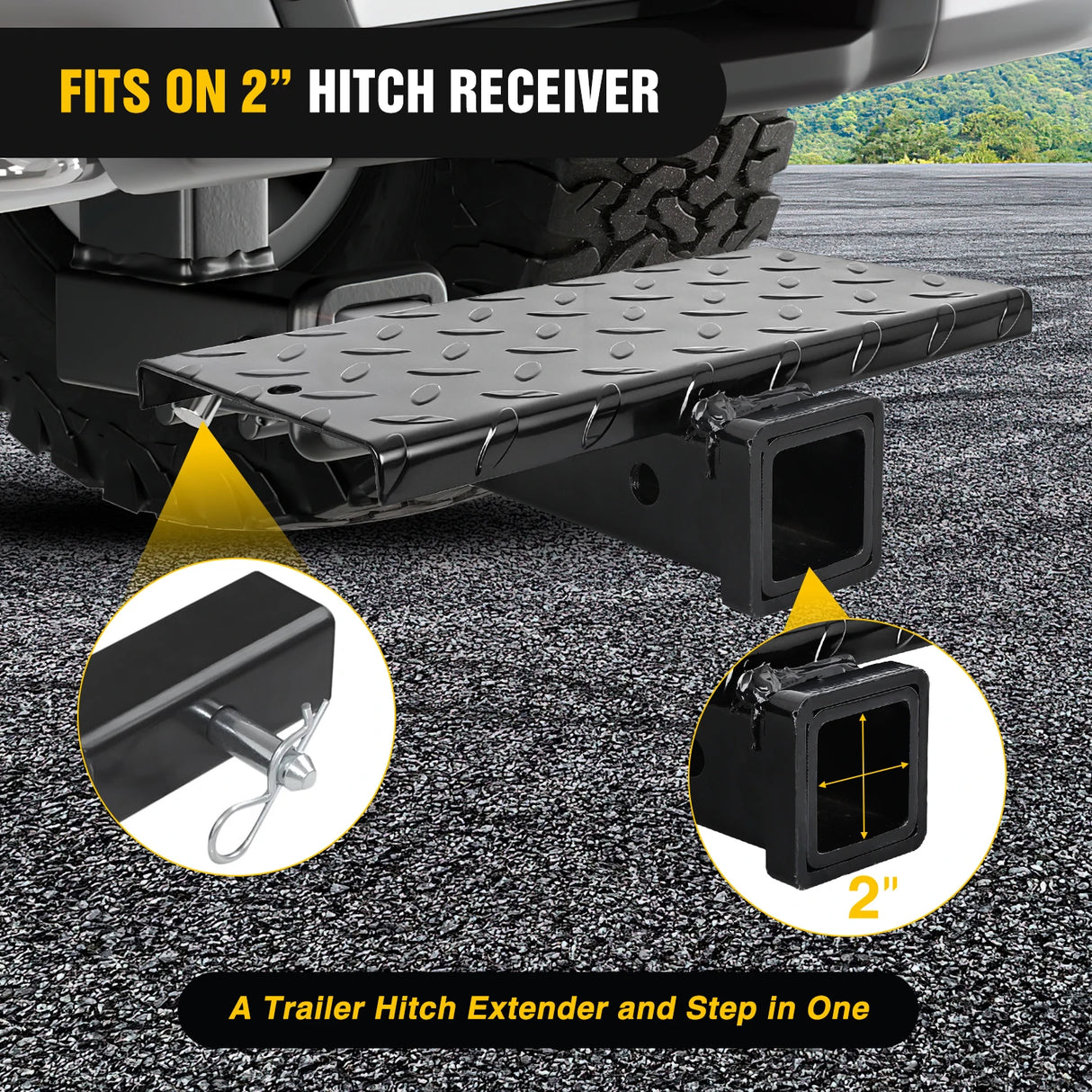 2" Receiver Hitch Extender with 14" x 7" Anti-Slip Step – 4,000 lb