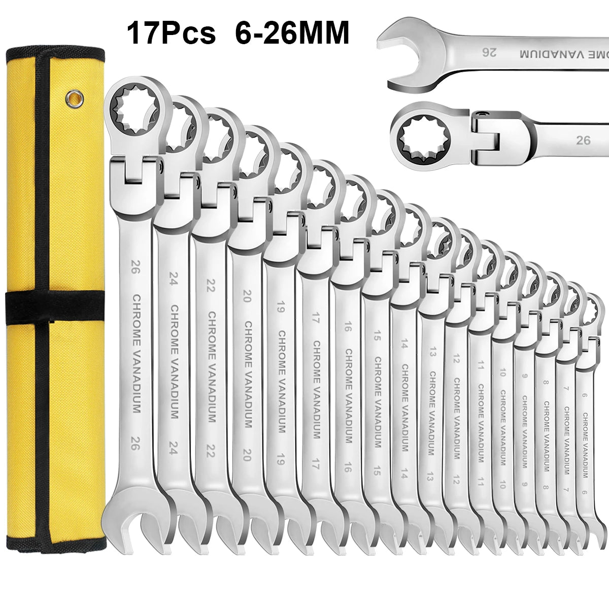 12-Piece Flex Head Ratcheting Wrench Set β Metric Combination Spanner Set 8mmβ19mm with Storage Roll