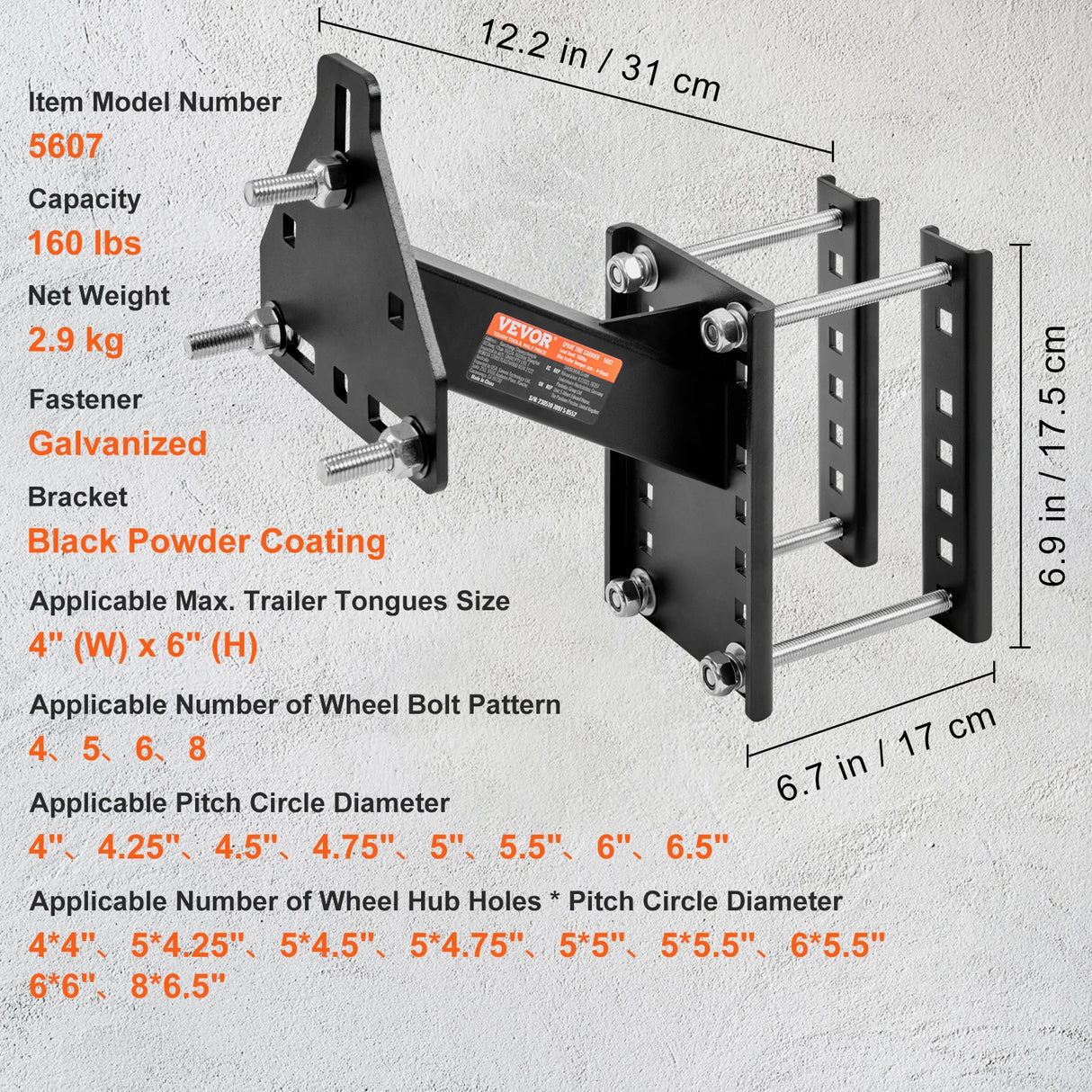 Heavy-Duty Trailer Spare Tire Carrier Mount | Fits 4-Lug & 5-Lug Wheels | 160 lb Capacity