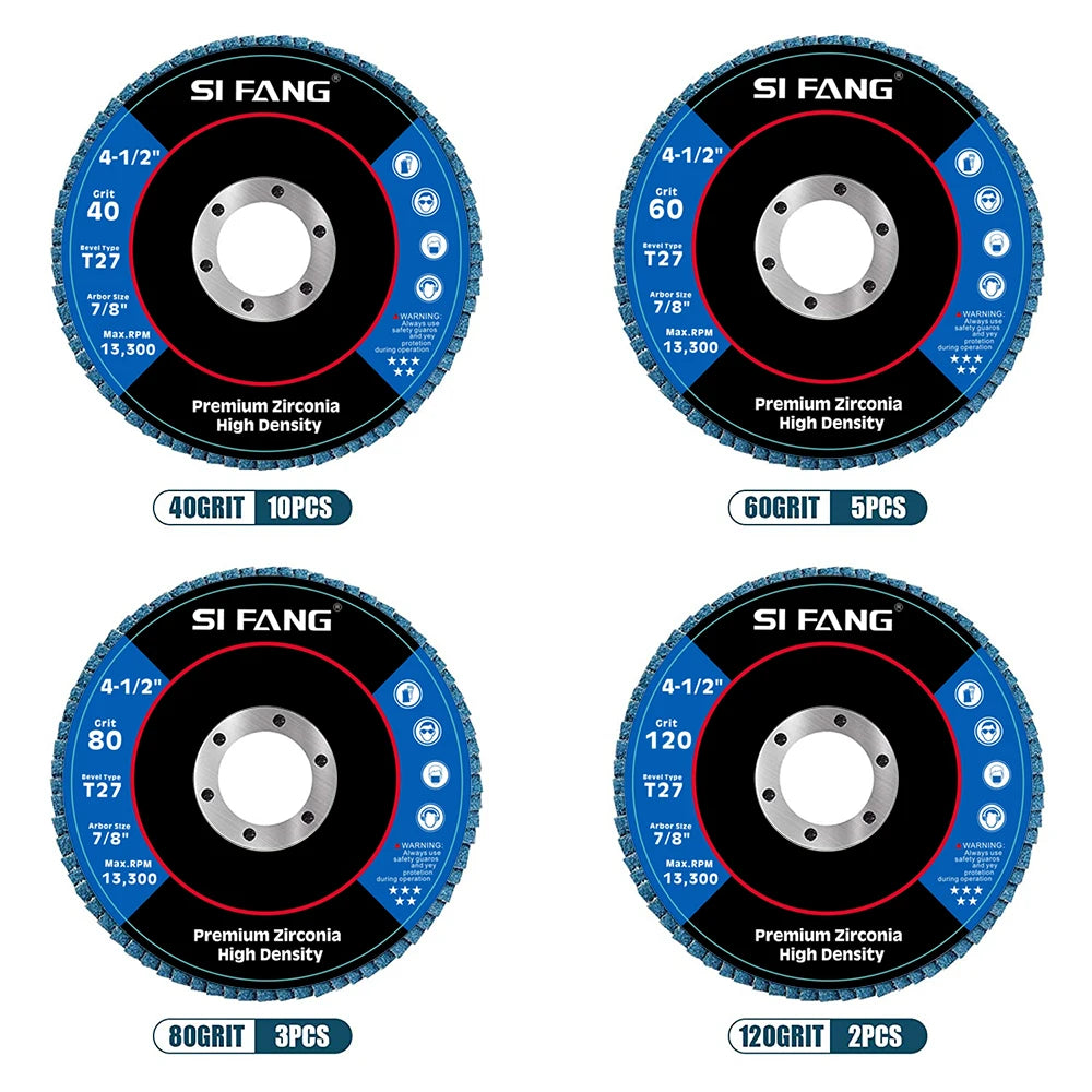 4-1/2" Zirconia Flap Disc for Angle Grinder – 40/60/80/120 Grit Metal Grinding & Finishing Wheel