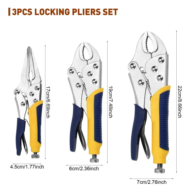 3-Piece Locking Pliers Set – 10" Curved Jaw, 7" Curved Jaw & 6-1/2" Long Nose Vise Grip Pliers