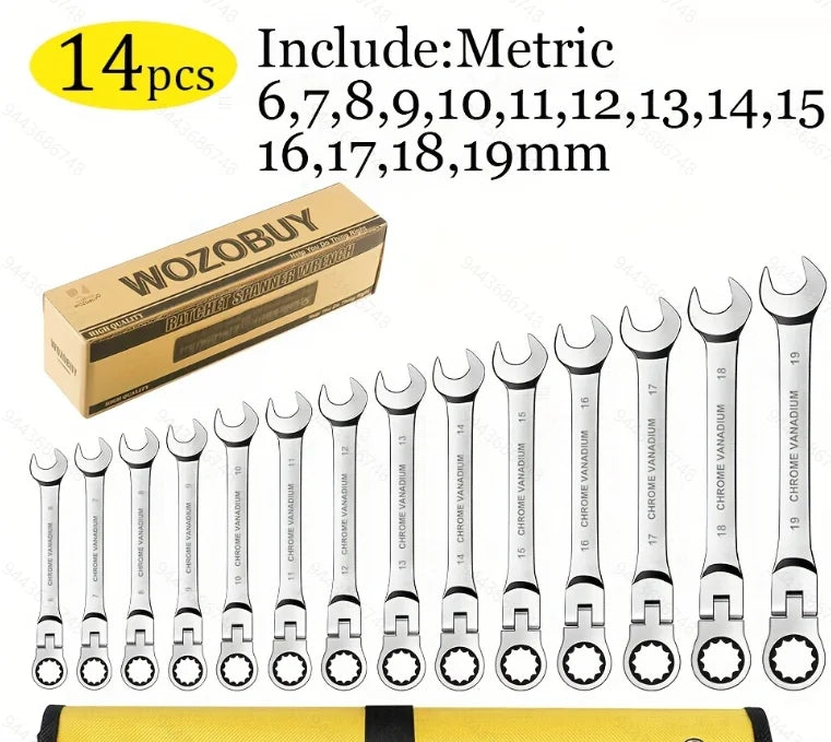 12-Piece Flex Head Ratcheting Wrench Set β Metric Combination Spanner Set 8mmβ19mm with Storage Roll