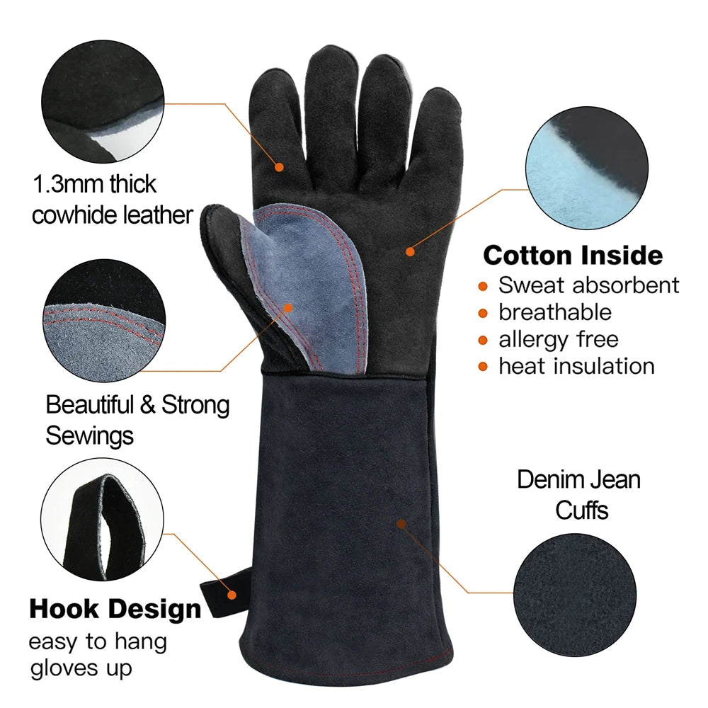 14" Premium Leather Welding Gloves ā Heat Resistant TIG, MIG, ARC & BBQ Protective Gloves