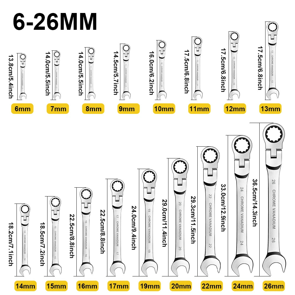 12-Piece Flex Head Ratcheting Wrench Set β Metric Combination Spanner Set 8mmβ19mm with Storage Roll
