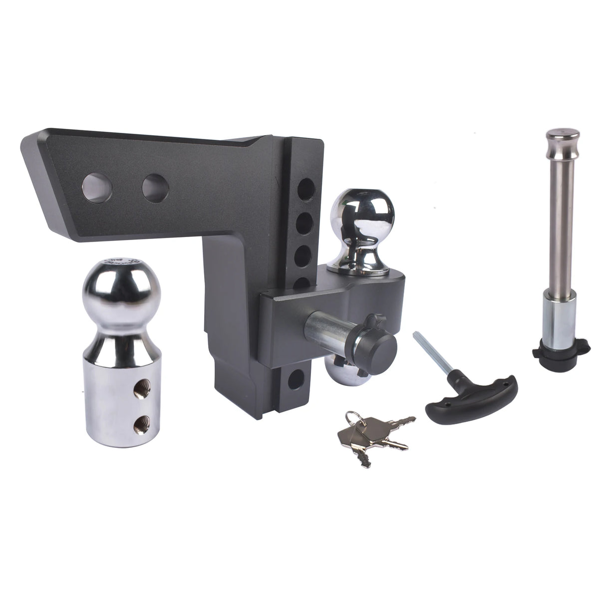 Adjustable Aluminum Trailer Hitch – 2.5" Receiver, Tri-Ball, 6" Drop/Rise, 18,500 lb