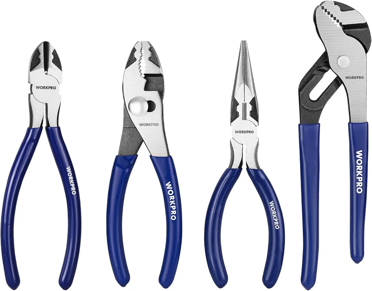 4-Piece Professional Pliers Set – Needle Nose, Slip Joint, Diagonal Cutters & Groove Joint Pliers