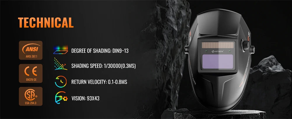 HITBOX HT-111 Auto Darkening Welding Helmet – True Color TIG, MIG & ARC Welding Mask with Adjustable Shade