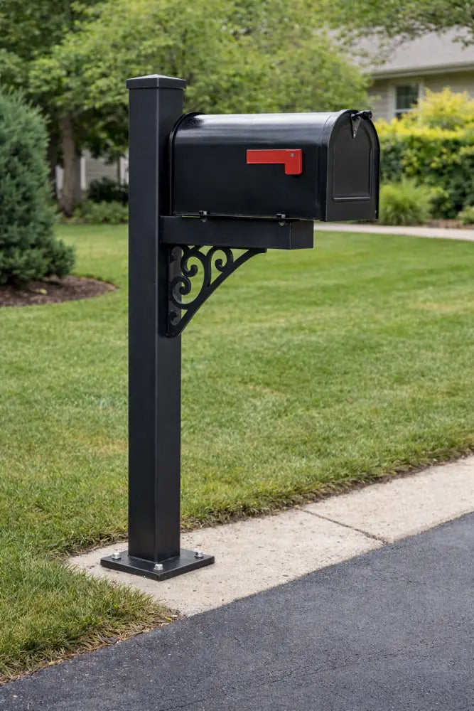 Decorative Steel Mailbox Post β Plasma Cut Gusset β Heavy Duty β Made in USA