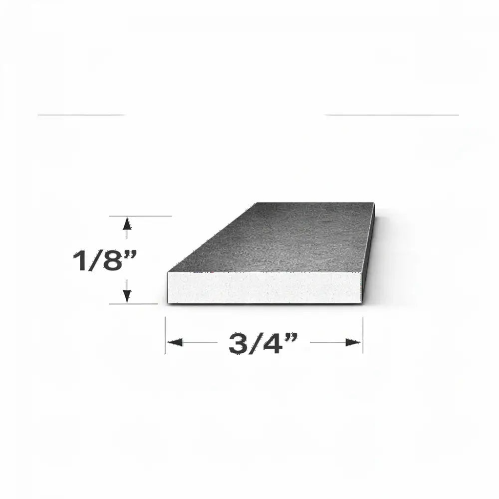 End view of flat bar measuring 1/8" x 3/4" showcasing dimensions for steel projects.