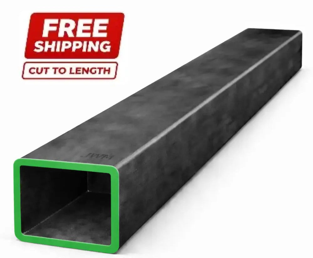 Square steel tubing-16ga (0.065") wall steel tubing with green ends, manufactured from A500 Grade B steel.