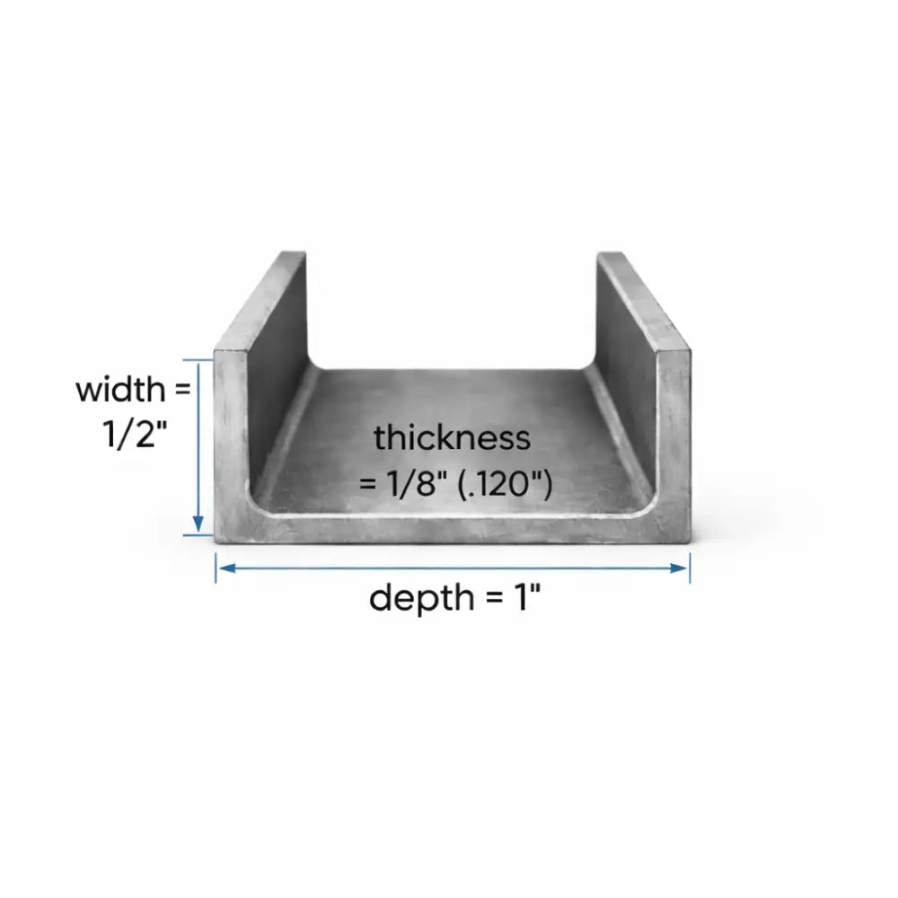 Steel Channel- 1’’ x 1/2’’ x 1/8’’(0.120’’) - Select Length - 1 x 1/2