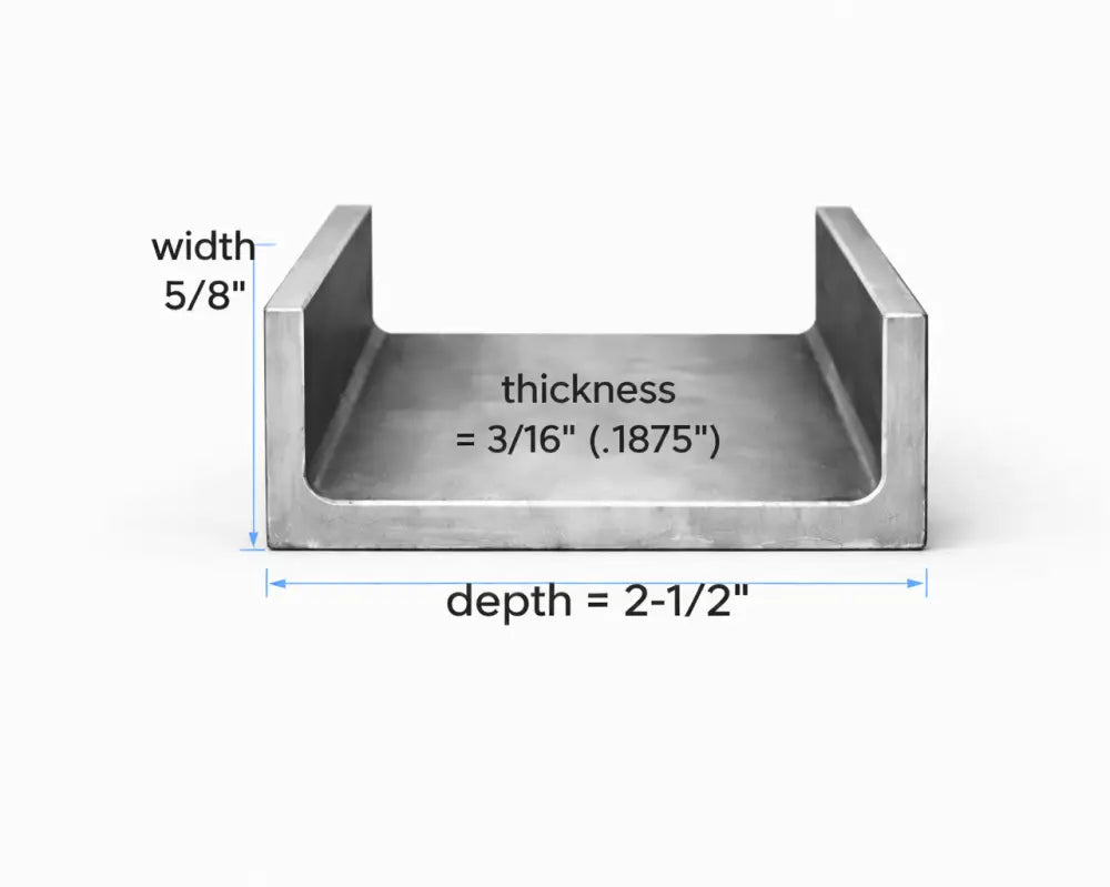 Steel Channel- 2-1/2’’ x 5/8’’ x 3/16’’(0.188’’) - Select Length - 2-1/2x5/8