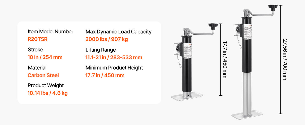 2,000 lb Weld-On Swivel Trailer Jack – 10" Lift
