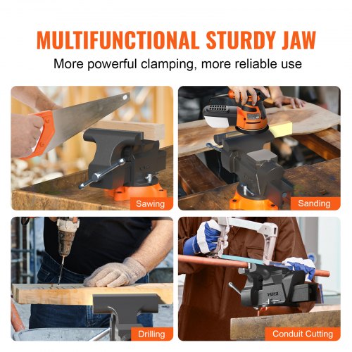 Bench Vise, 6-inch Jaw Width 5.9-inch Jaw Opening, 360-Degree Swivel Locking Base Multipurpose Vise with Anvil, Heavy Duty Ductile Iron Workbench Vise with Bolts & Nuts, for Drilling, Pipe Cutti | US