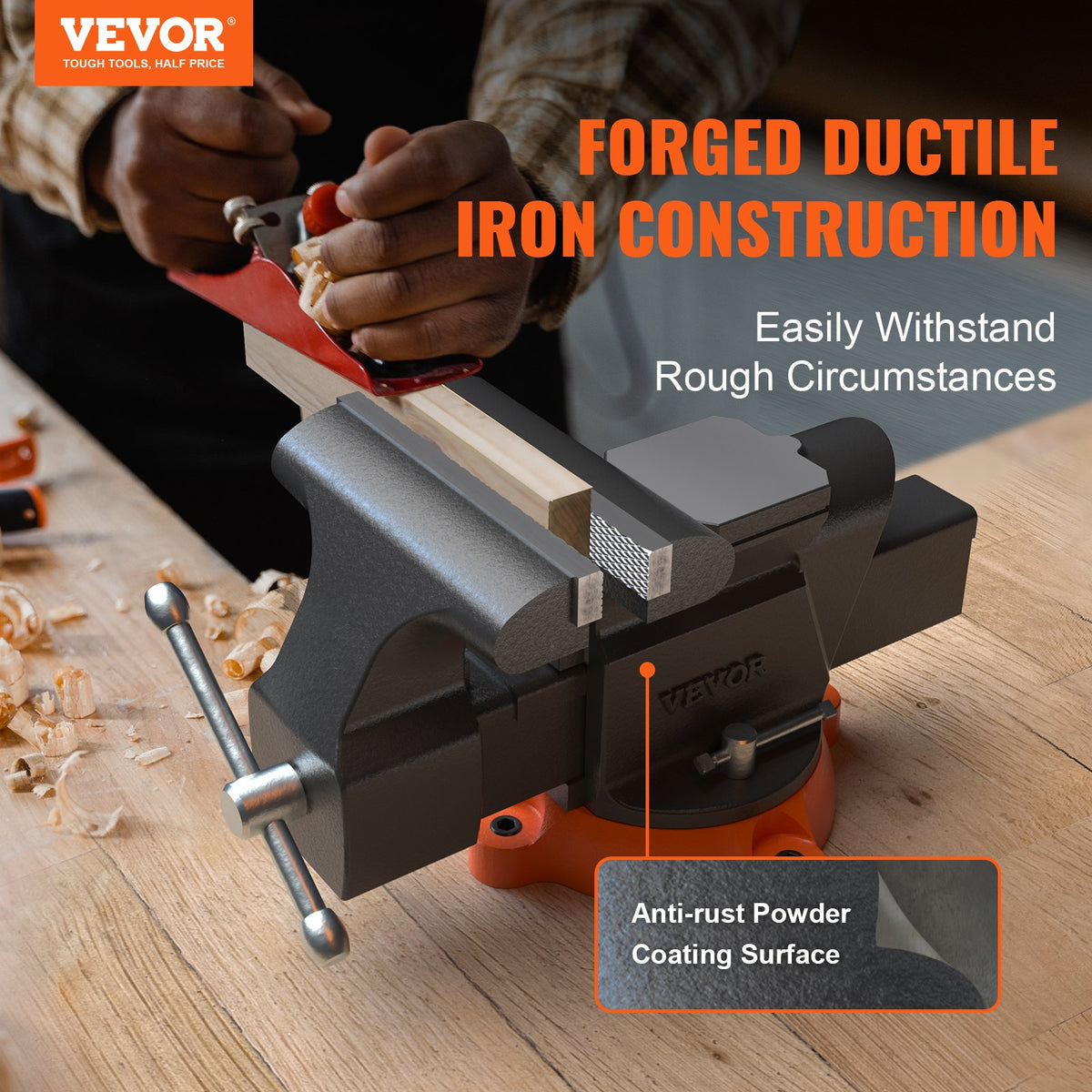 Bench Vise, 6-inch Jaw Width 5.9-inch Jaw Opening, 360-Degree Swivel Locking Base Multipurpose Vise with Anvil, Heavy Duty Ductile Iron Workbench Vise with Bolts & Nuts, for Drilling, Pipe Cutti | US