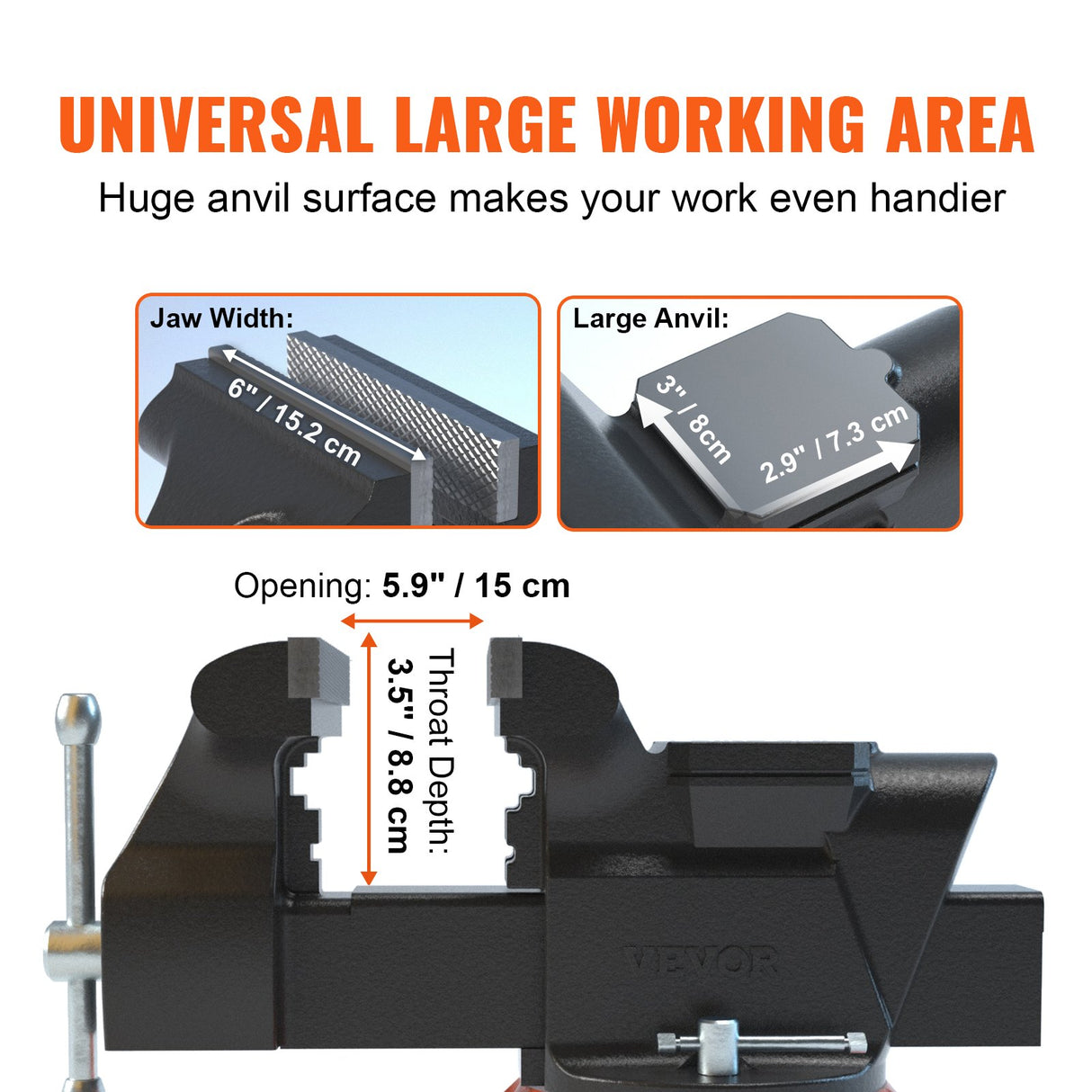 Bench Vise, 6-inch Jaw Width 5.9-inch Jaw Opening, 360-Degree Swivel Locking Base Multipurpose Vise with Anvil, Heavy Duty Ductile Iron Workbench Vise with Bolts & Nuts, for Drilling, Pipe Cutti | US