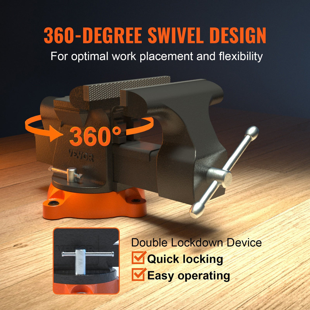 Bench Vise, 6-inch Jaw Width 5.9-inch Jaw Opening, 360-Degree Swivel Locking Base Multipurpose Vise with Anvil, Heavy Duty Ductile Iron Workbench Vise with Bolts & Nuts, for Drilling, Pipe Cutti | US