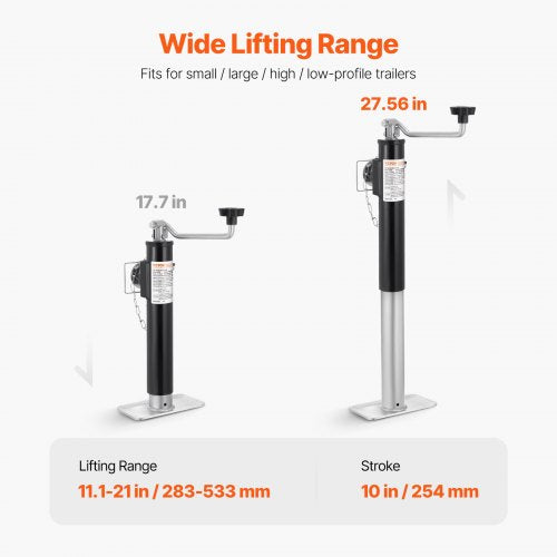 2000 lbs Trailer Jack – 11.1"-21" Lift, 10" Travel