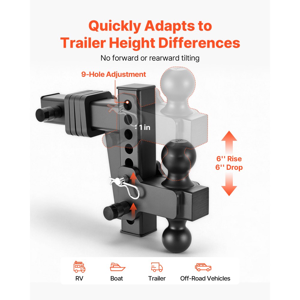 Adjustable Trailer Hitch Fit 2 Inch Receiver 15000 lbs HSTCB-2"-DROP6"