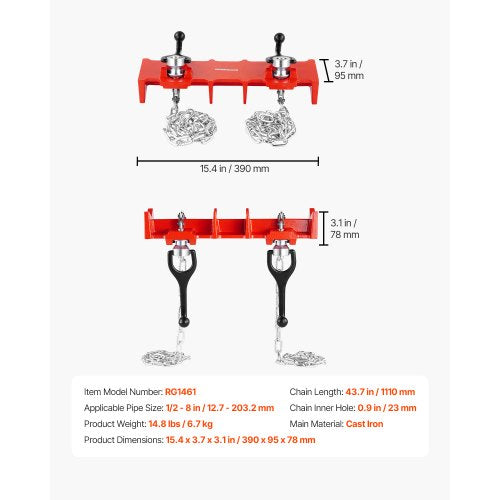 Straight Pipe Welding Vise – 1/2" to 8" Clamp
