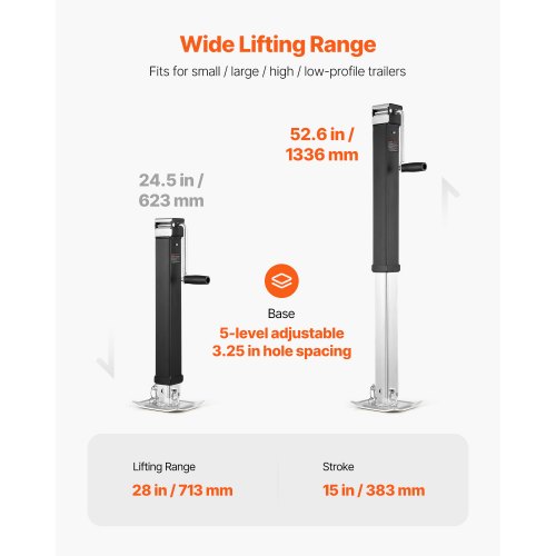 8000 lb Trailer Jack – 28 in Lift, 15 in Travel