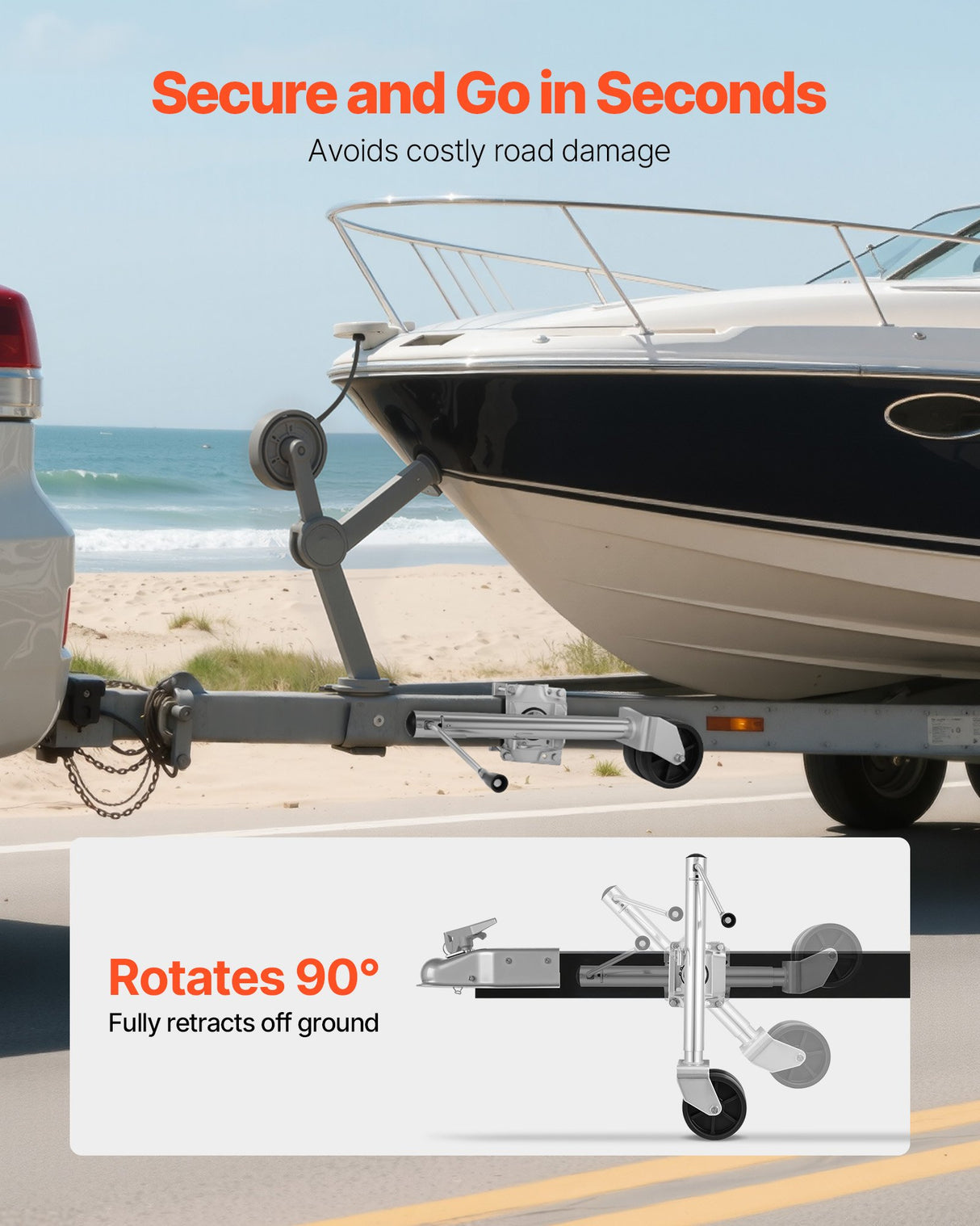 Trailer Jack with Wheel, 2000 lbs Load Capacity, Heavy Duty Swivel Boat Trailer Jack with PP Dual Wheel & Ergonomic Handle, 15-27 Inch Lift Range, Fit for RVs, Boats and Utility Trailers | US
