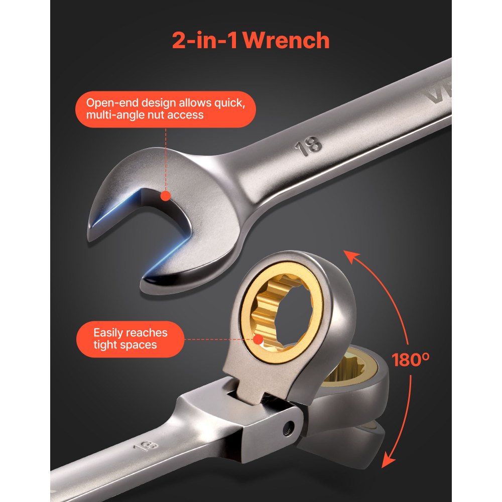 VEVOR Flex-Head Ratcheting Wrench Set JH0024-2 24-Piece Gray Nickel