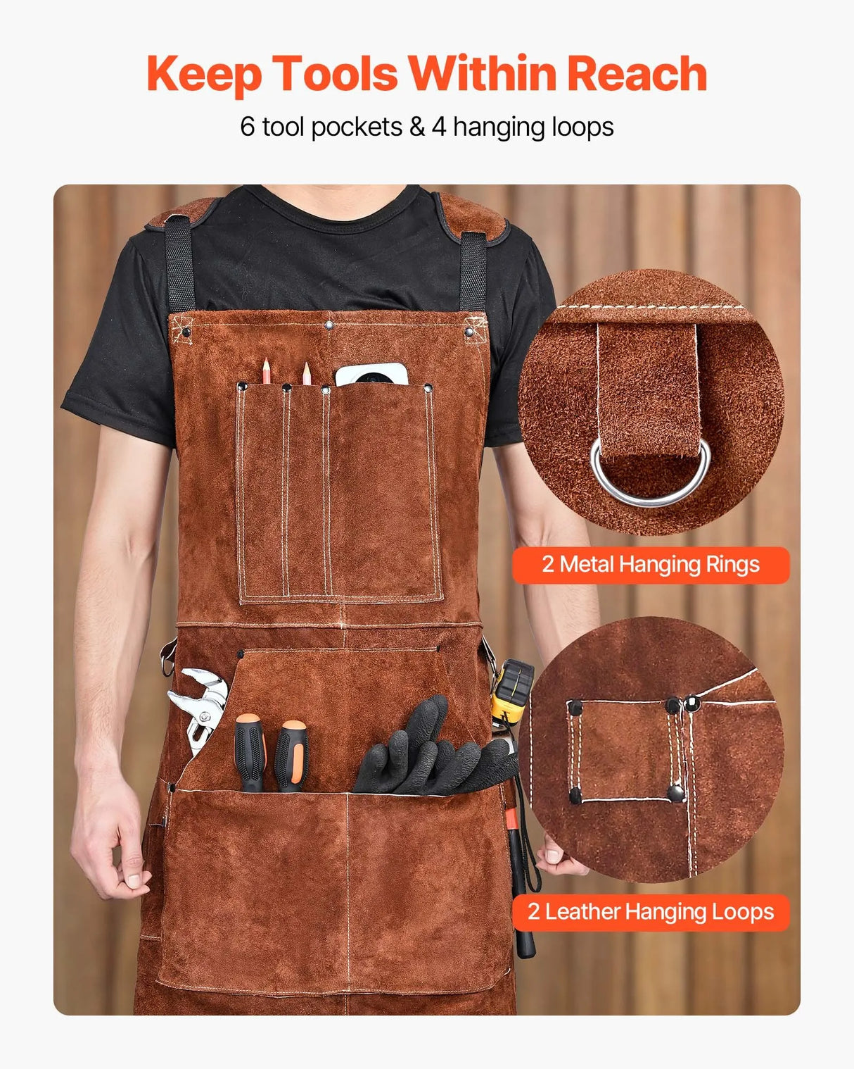 Premium Cowhide Leather Welding Apron – Heat & Flame Resistant with 6 Tool Pockets for Welding, Blacksmithing & Shop Work