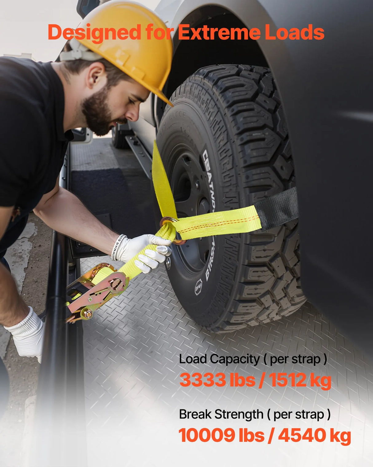2" Heavy-Duty Car Trailer Tie-Down Straps – 4 Pack – 3,333 lb Working Load