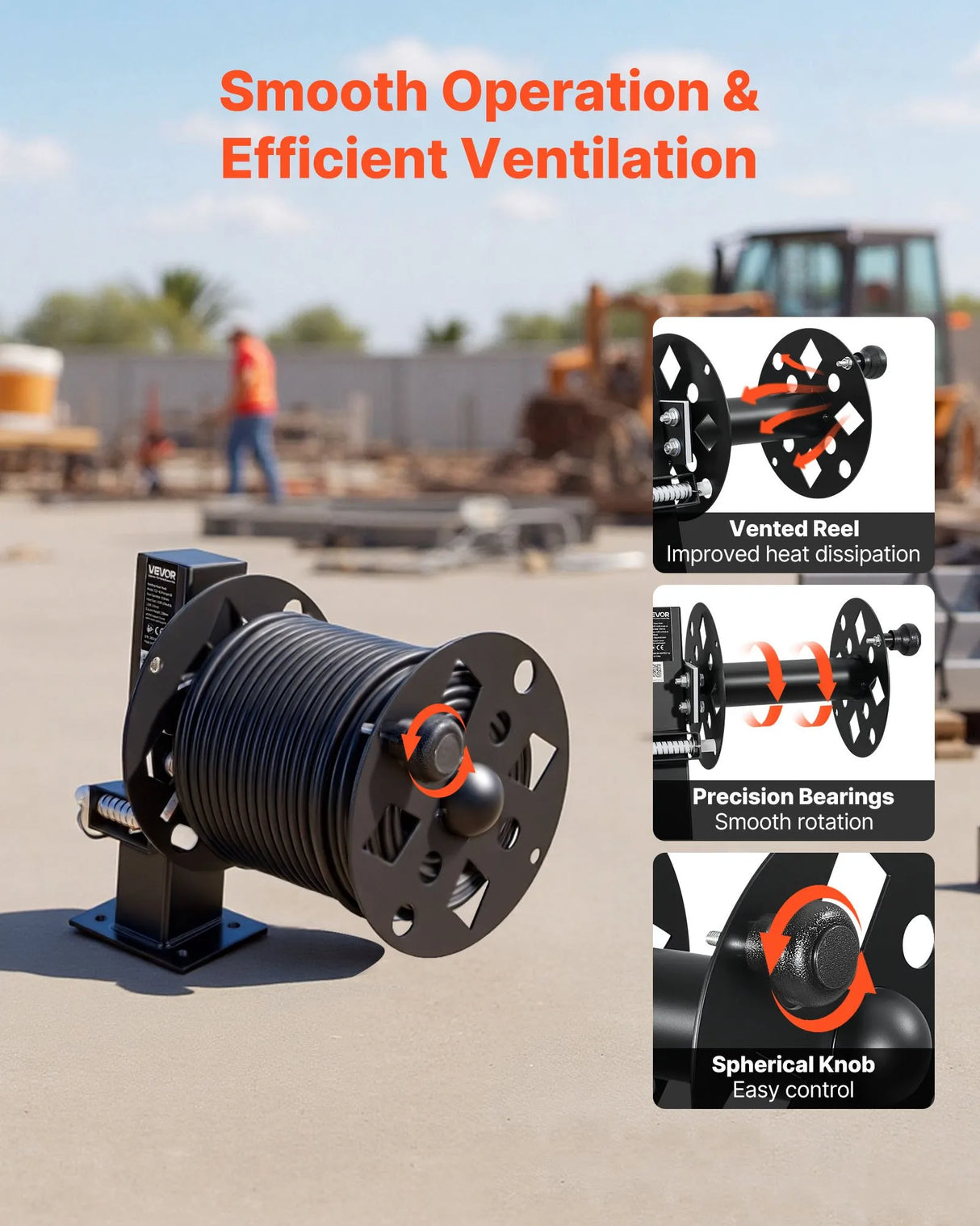 VEVOR Heavy-Duty Welding Cable Reel Set | Dual Powder-Coated Steel Cable Reels | Holds 150 ft 1/0 or 125 ft 2/0 Cable | 2-Pack
