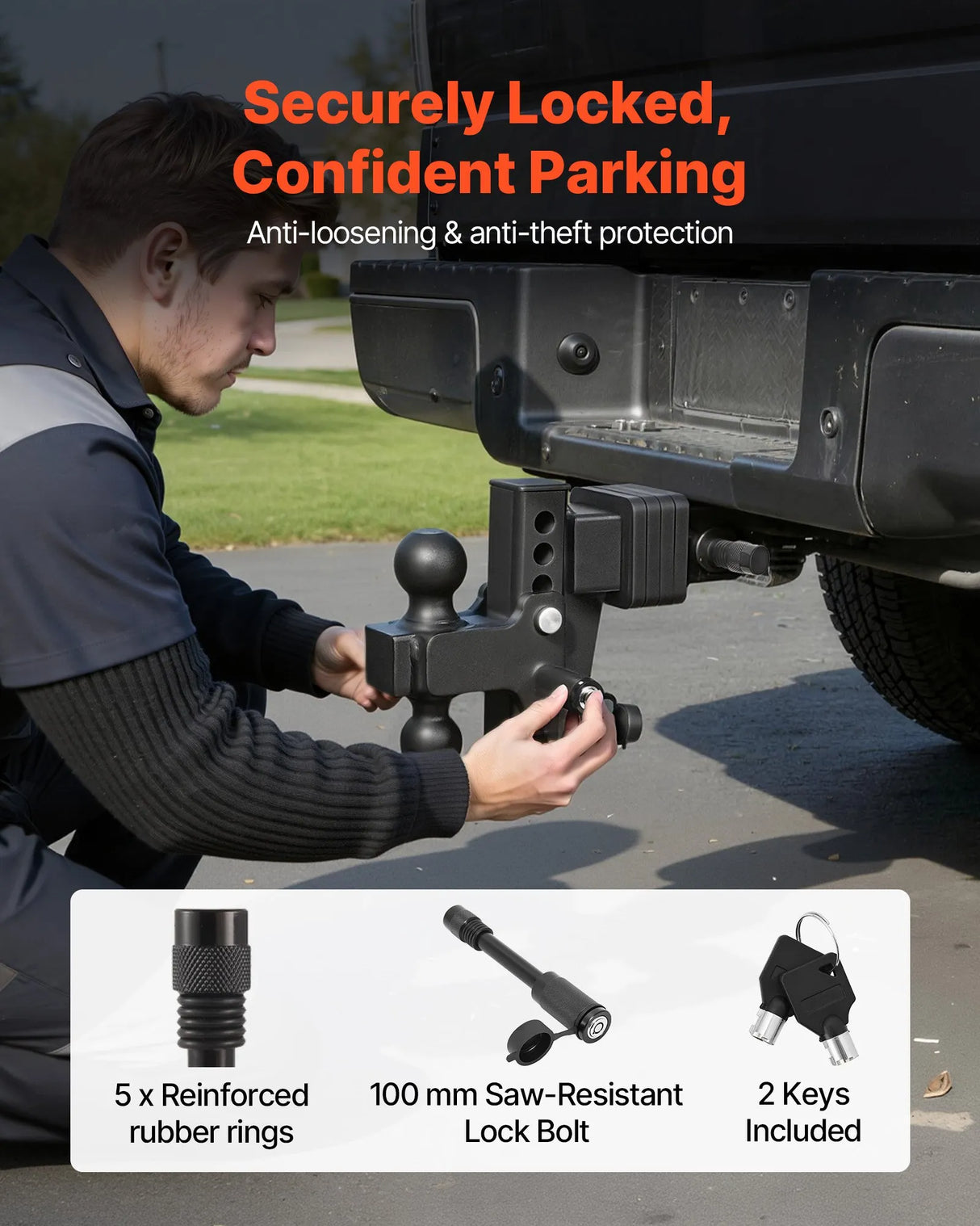 Adjustable Trailer Hitch – 2.5" Receiver, Dual Ball 2" & 2-5/16", 28,000 lb
