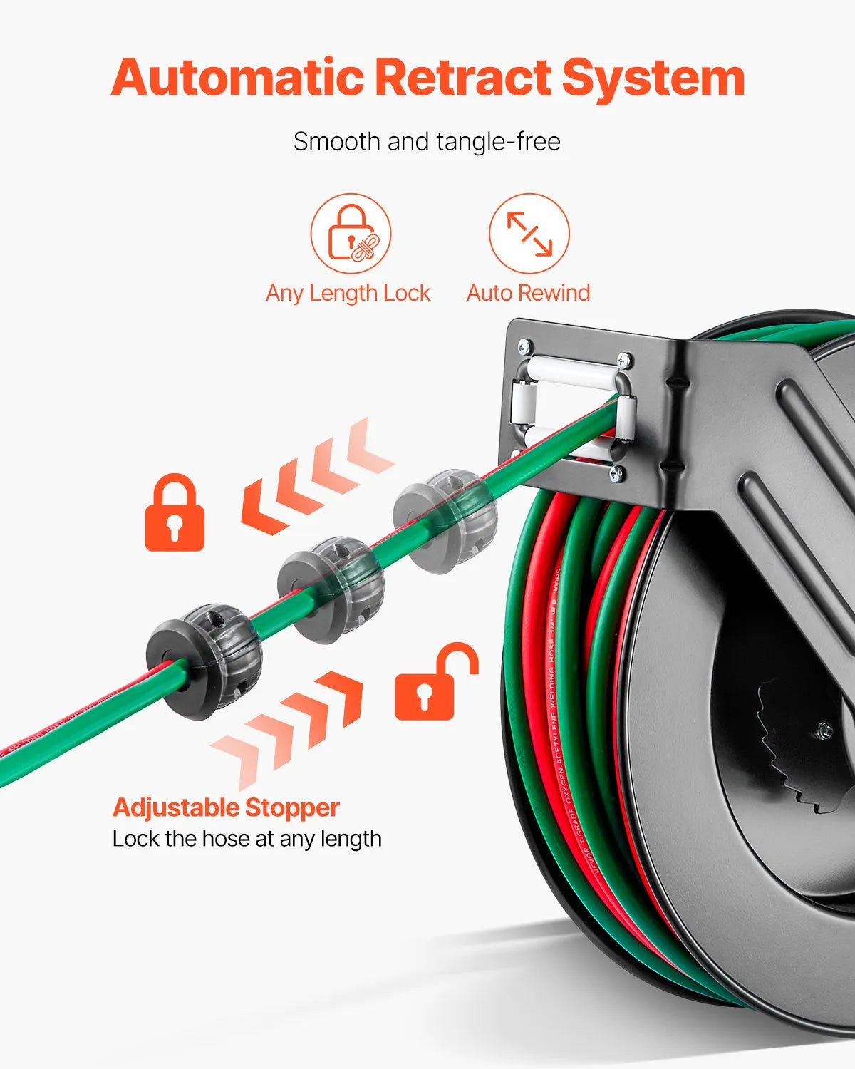 VEVOR Retractable Welding Hose Reel | 1/4" Twin Oxygen & Acetylene Hose | Auto Rewind | 50 ft & 100 ft