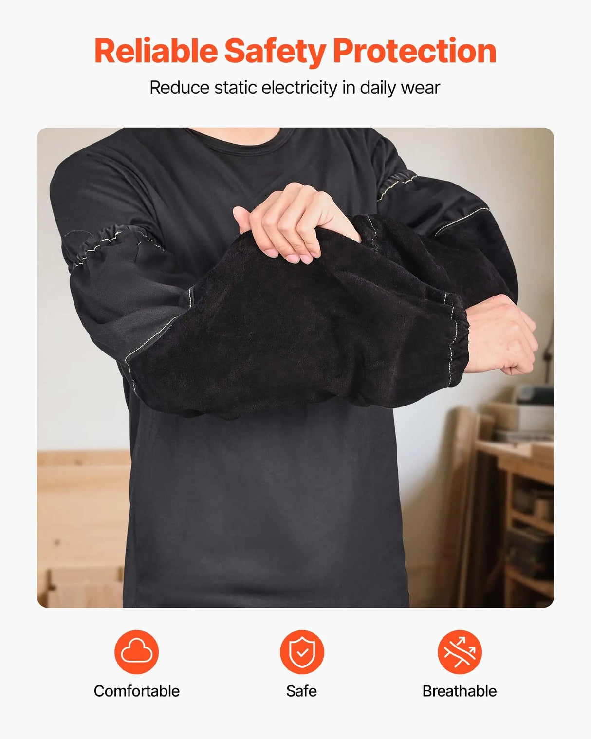 VEVOR Flame Resistant Welding Sleeves – Cowhide Leather & FR Cotton (Pair)