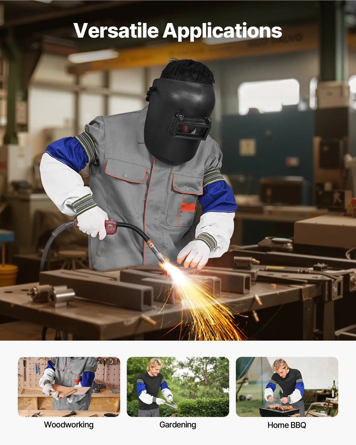 Flame Resistant Welding Sleeves – Sheepskin Leather & FR Cotton Arm Protectors with Elastic Cuffs (Pair)