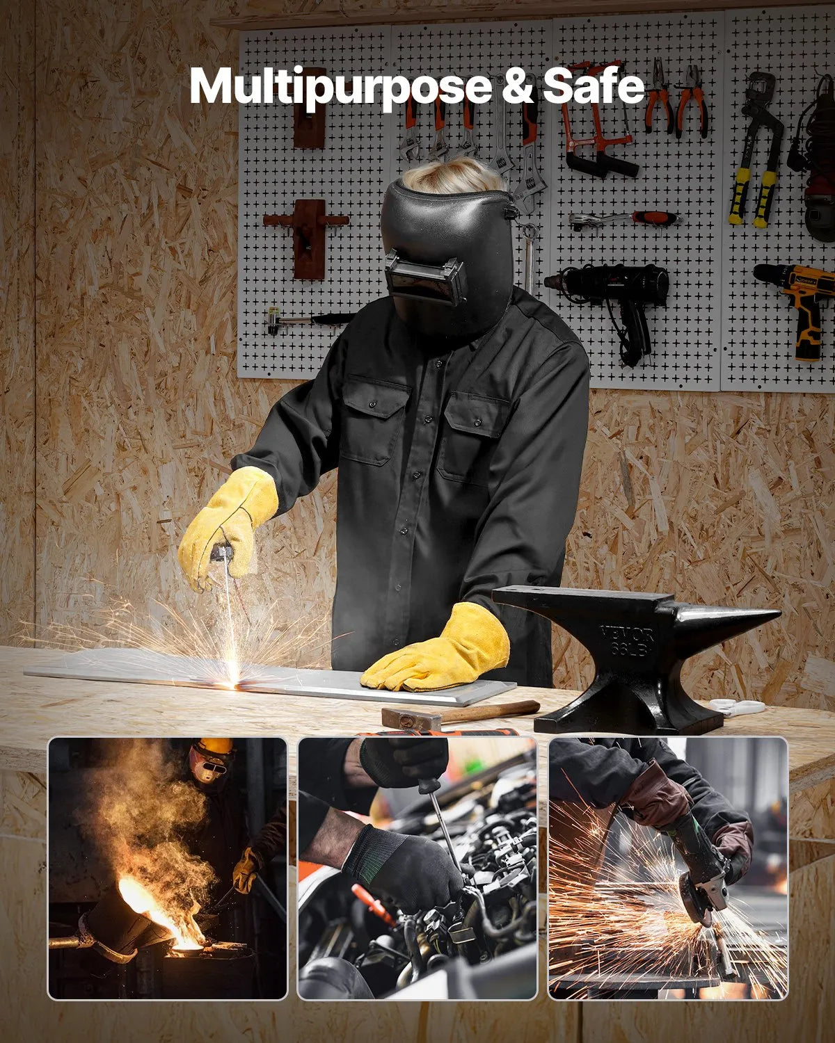 VEVOR Flame-Resistant Welding Jacket – 7 oz FR Cotton, ATPV 9.2, Black
