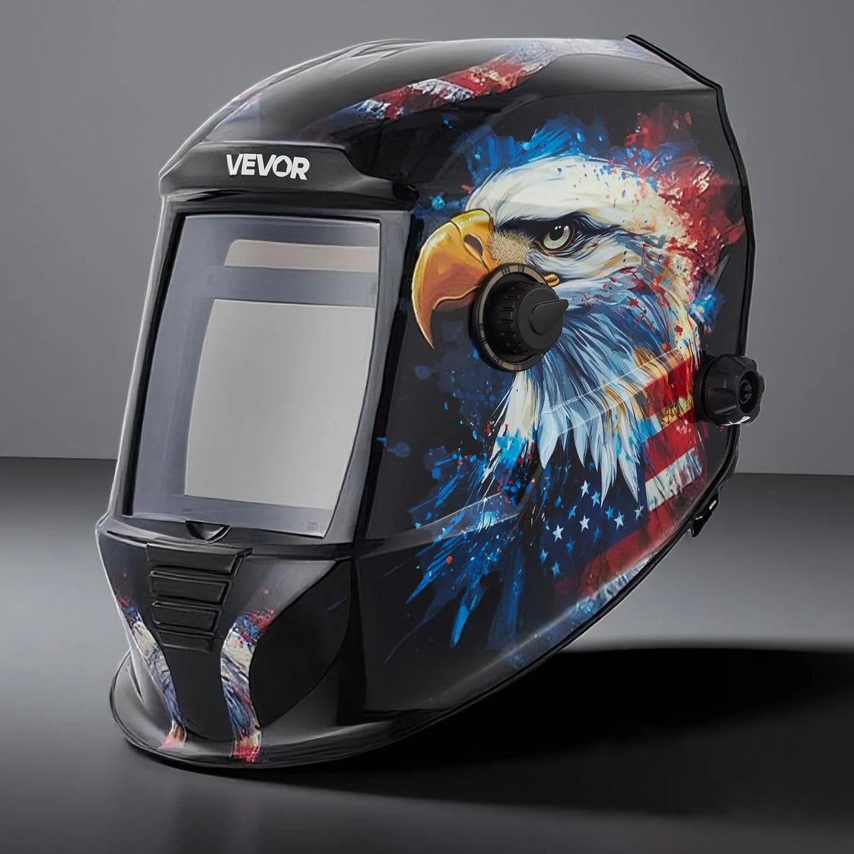 VEVOR Auto-Darkening Welding Helmet – True Color, Solar Powered, 4 Arc Sensors, National Flag