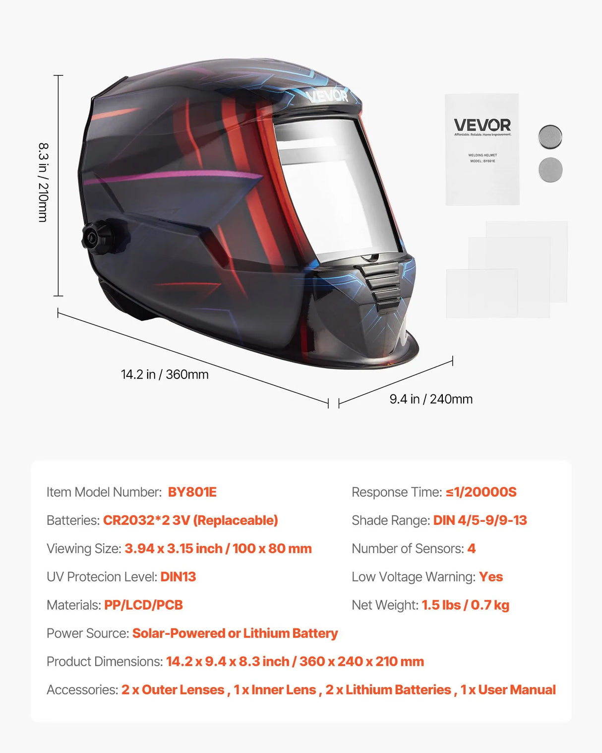 VEVOR Auto-Darkening Welding Helmet – True Color, Solar Powered, 4 Arc Sensors, Cyberpunk