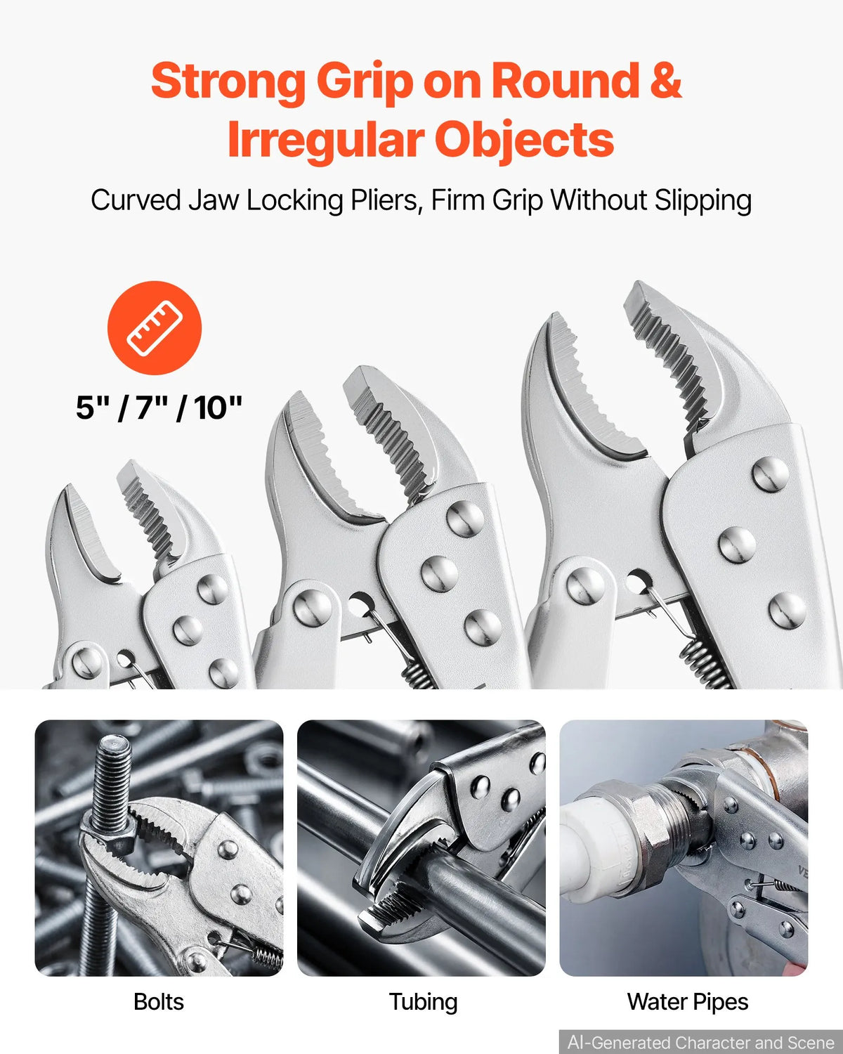 5-Piece Locking Pliers Set – 5", 6.5", 7", 9" & 10" Curved Jaw & Long Nose Vise Grip Set