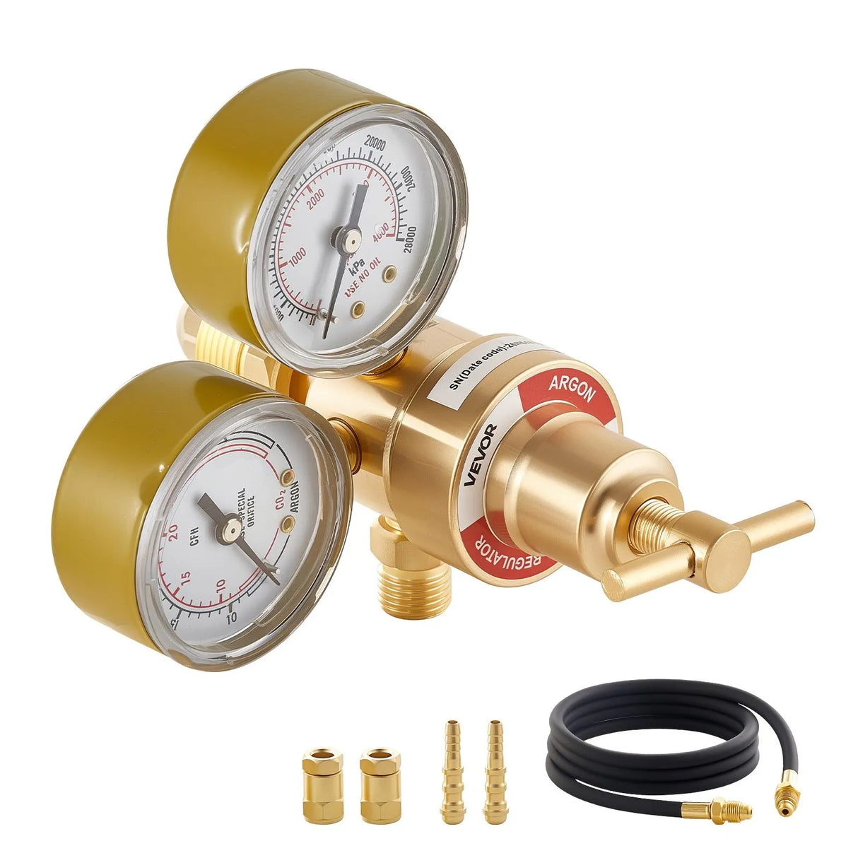 VEVOR Argon CO₂ Regulator with 8.2 ft Hose, Dual Gauges, CGA-580 Inlet, 0–60 SCFH Flow Meter for MIG & TIG Welding
