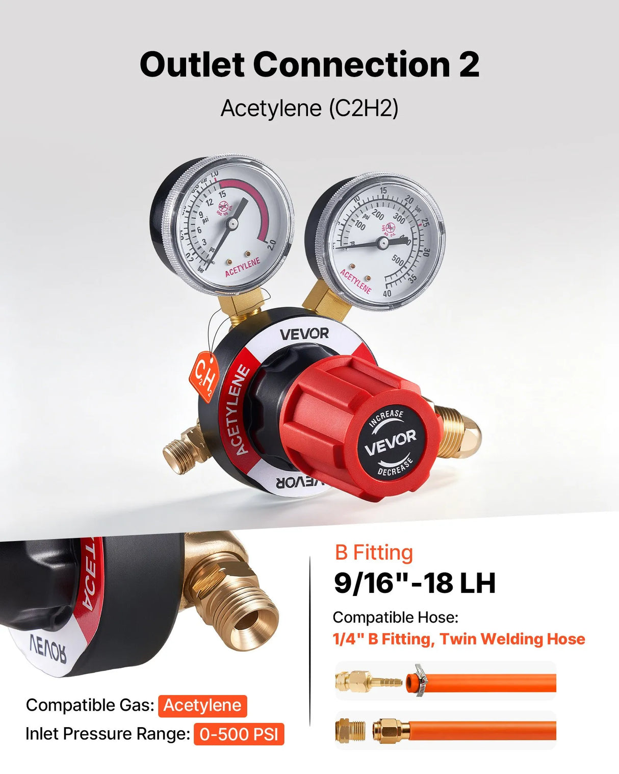 VEVOR Oxygen & Acetylene Regulator Set with Gauges, CGA-540/CGA-510 Connections, Brass Gas Pressure Regulators for Welding, Cutting & Brazing
