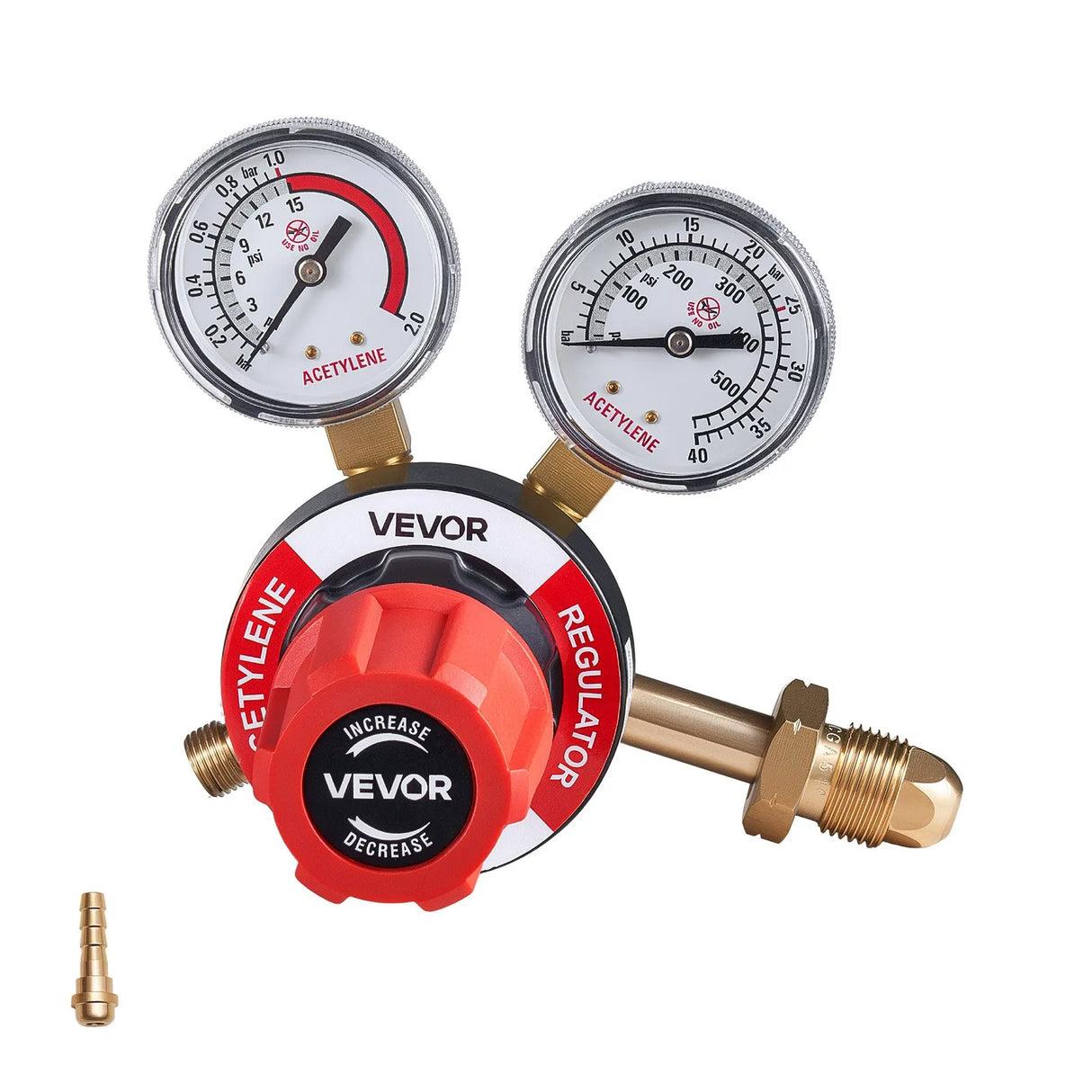 VEVOR Acetylene Regulator, 0–500 PSI Gas Pressure Regulator with Dual Gauges, CGA-510 Inlet & 9/16"-18 LH Outlet for Welding & Cutting