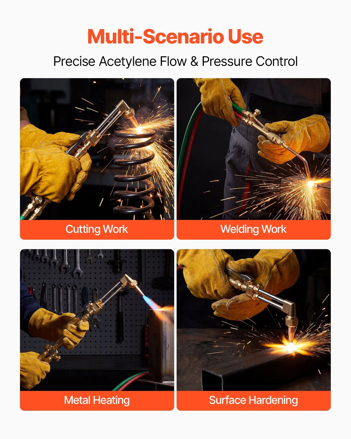 VEVOR Oxygen Acetylene Torch Kit with Check Valves | 15 Ft Twin Hose | 2 Cutting Tips & 2 Welding Tips